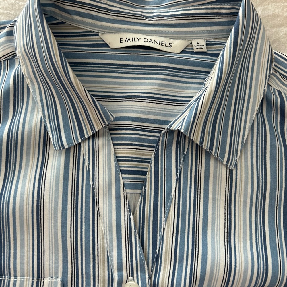 Stylish & Crisp Emily Daniels Blue Striped Women’s Large Shirt - NWOT - Picture 4 of 10